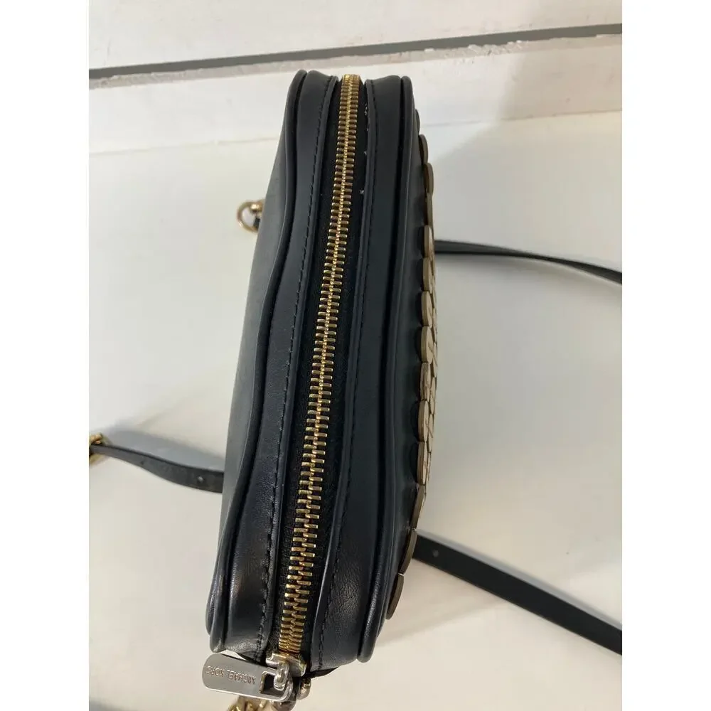 MICHAEL KORS SMALL BLACK, GOLD LEATHER CROSSBODY BAG (ASIS)